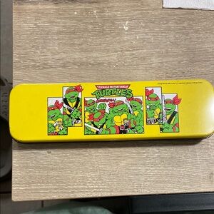 Vintage TMNT Teenage Mutant Ninja Turtles Yellow Tin Pencil Case